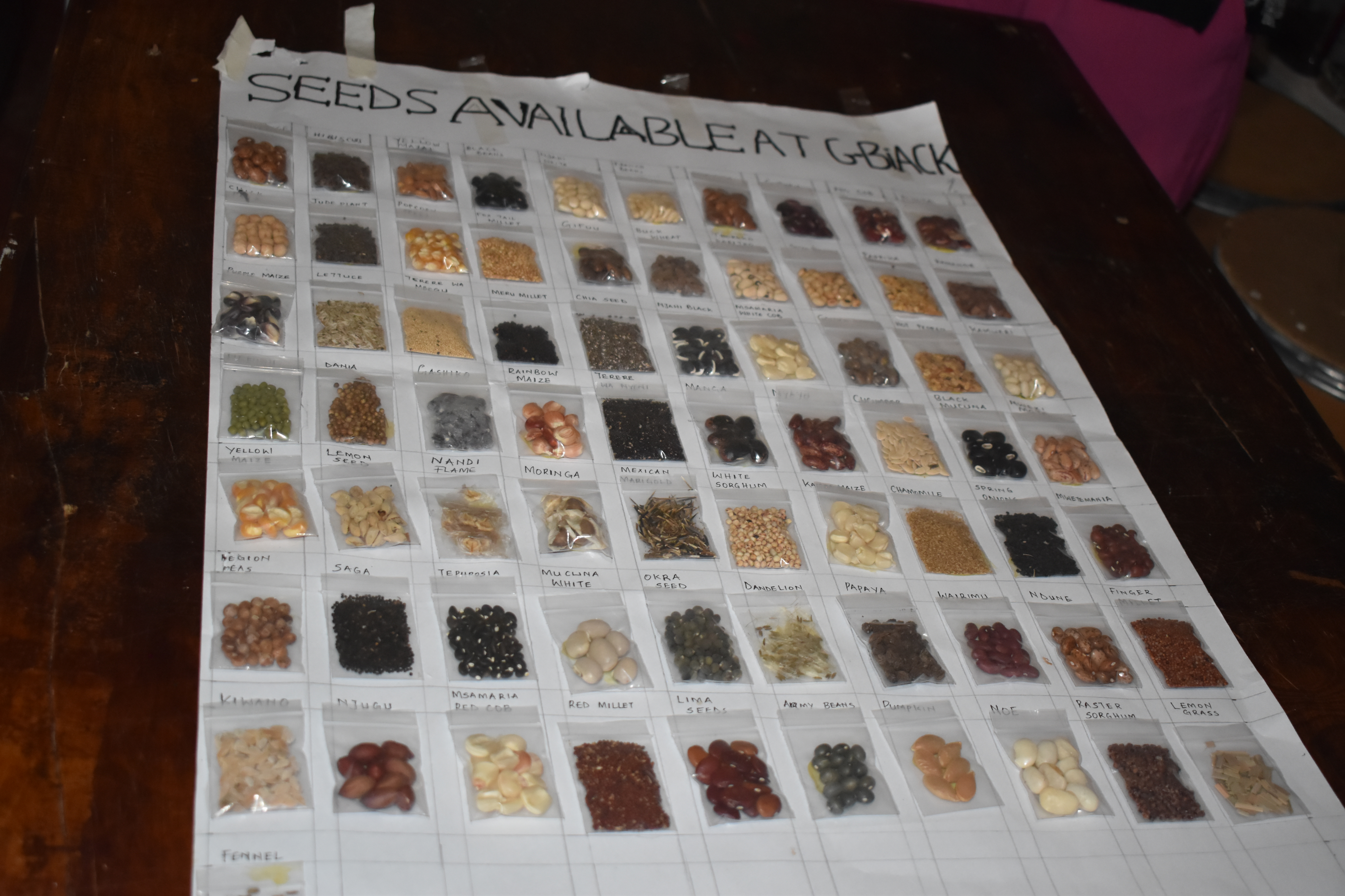 Many varieties of seeds available at G-BiACK