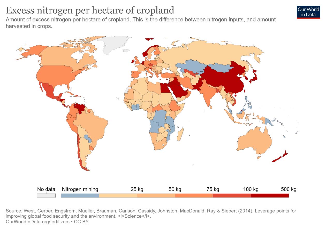 Excess nitrogen per hectare of cropland graphic