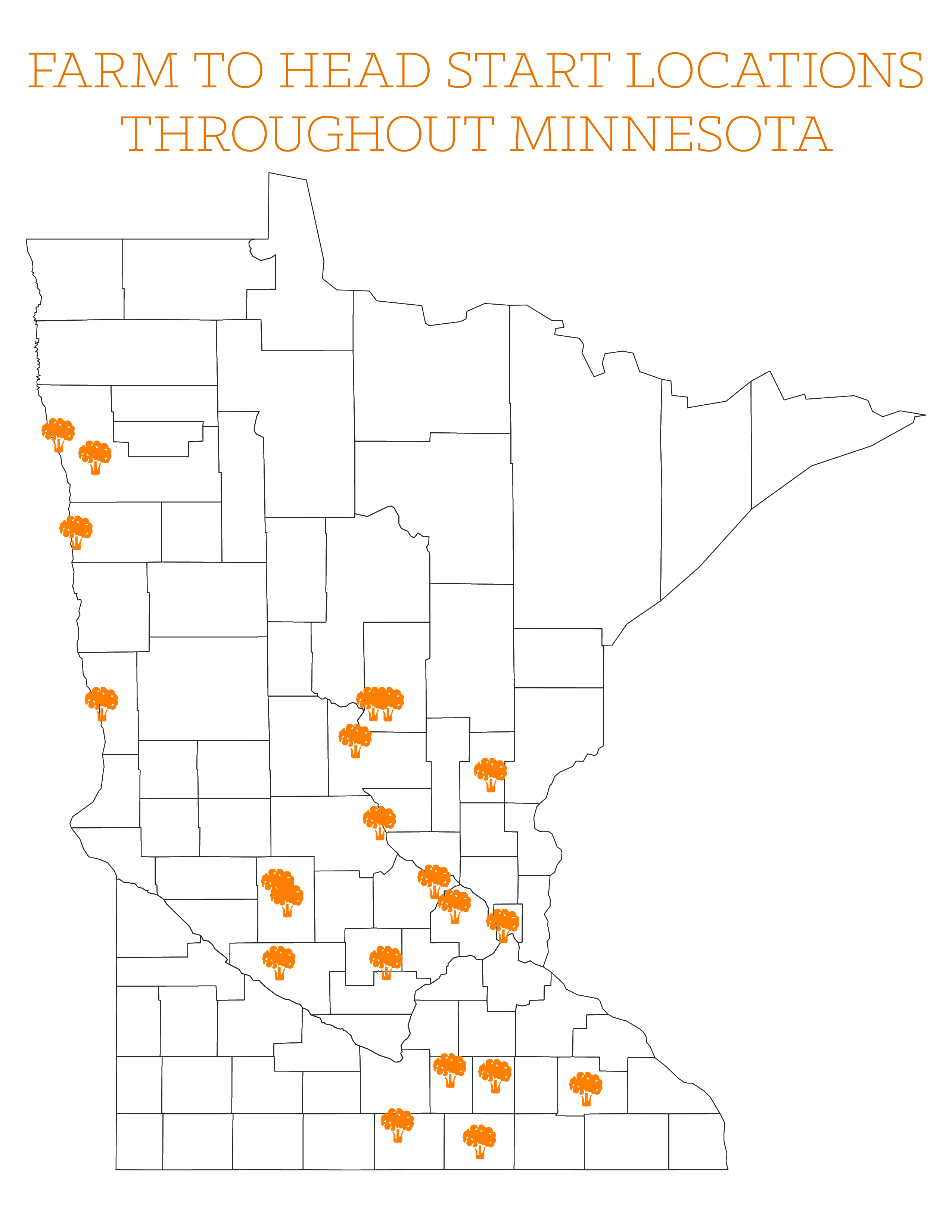 Map of Farm to Head Start locations throughout Minnesota