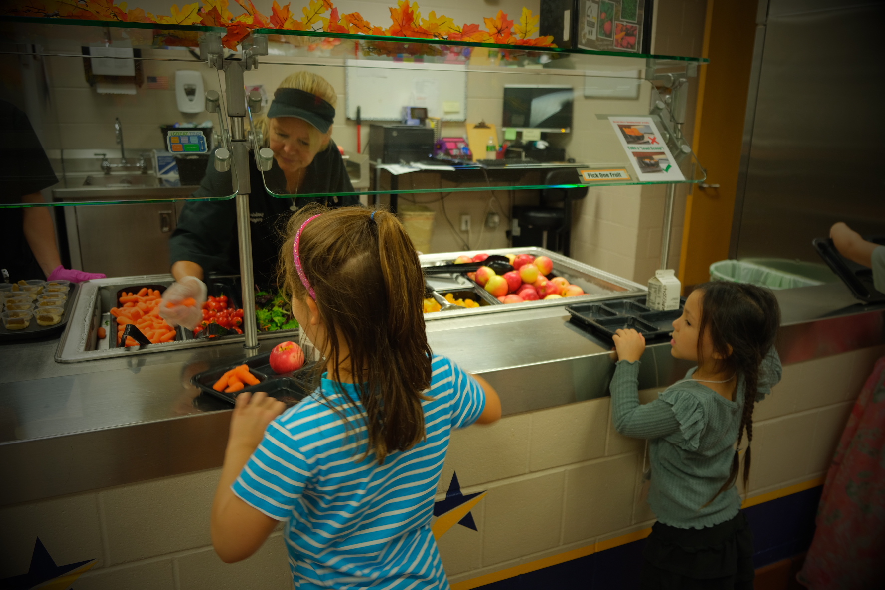 Students in line for local foods in Prior Lake.