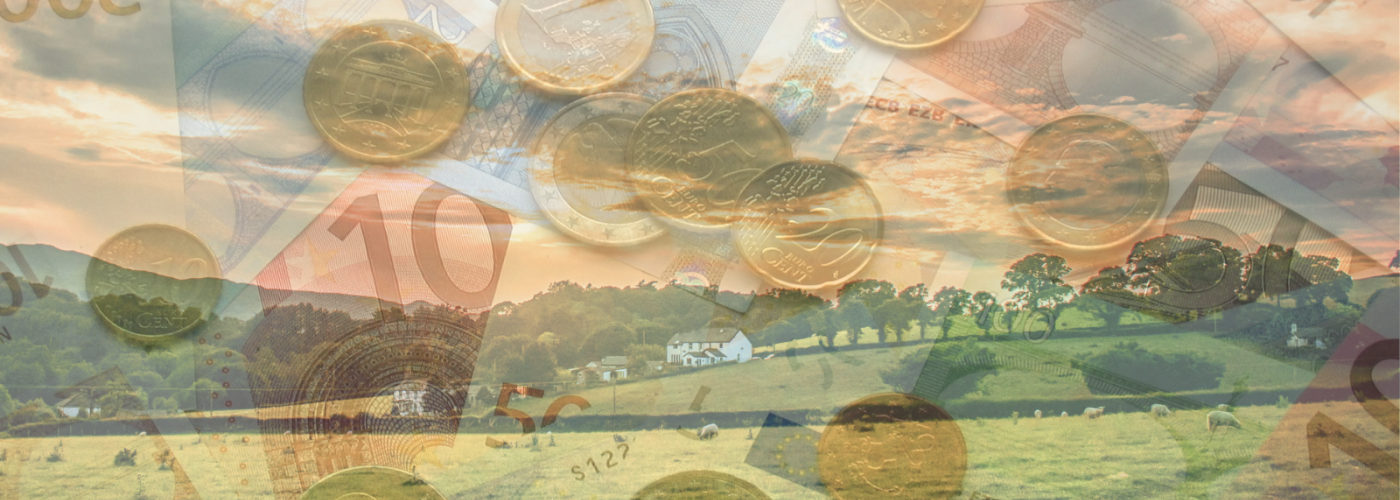 Euros overlaid on European farm
