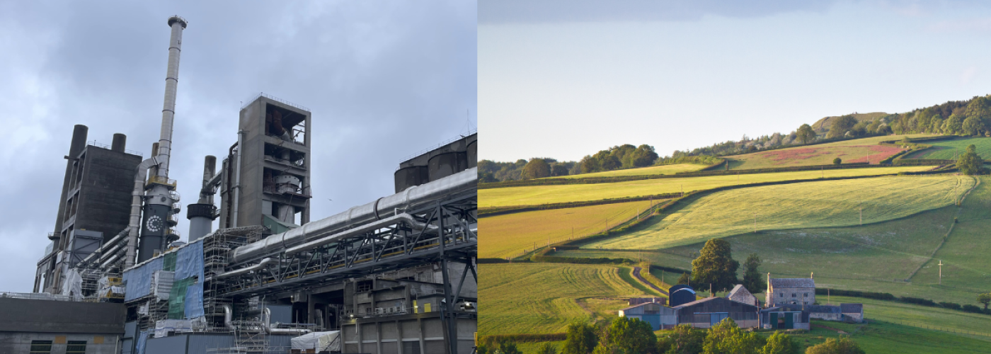 Carbon capture installation at the Heidelberg cement factory, Brevik, Norway, photo by Putthekettleon. Next to image of farm.