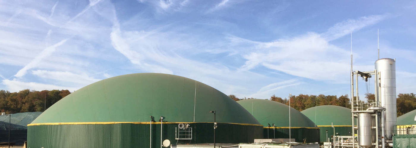 Large green domes at German biogas plant