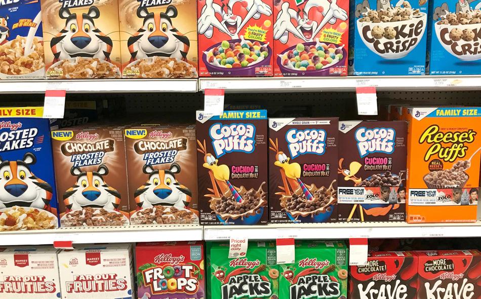 Cereal boxes with cartoon characters