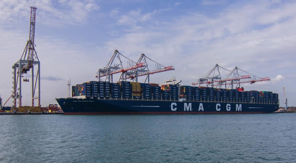 Shipping barge in UK port