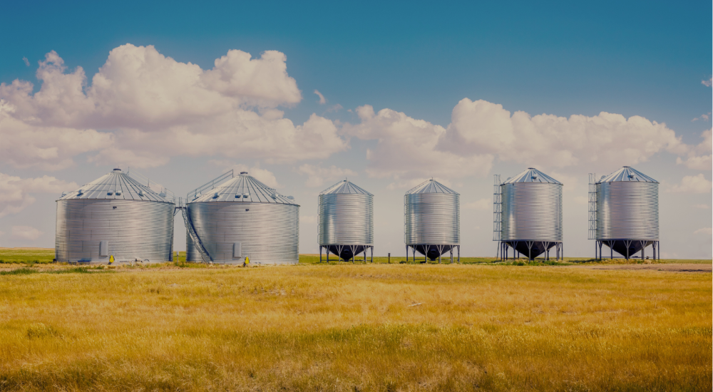 row of grain silos