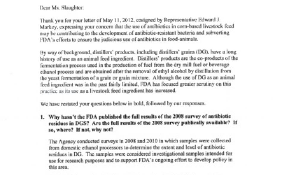 FDA refuses (again) to regulate antibiotics used in making ethanol