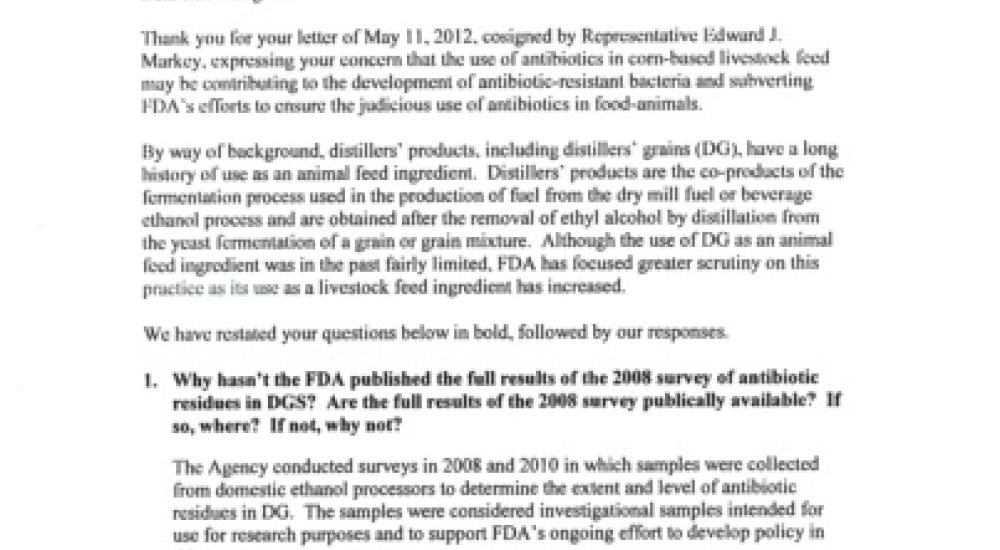 FDA refuses (again) to regulate antibiotics used in making ethanol