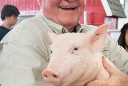 Sonny Perdue holding a pig