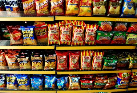 Rows of junk food in a convenience store in the Philippines