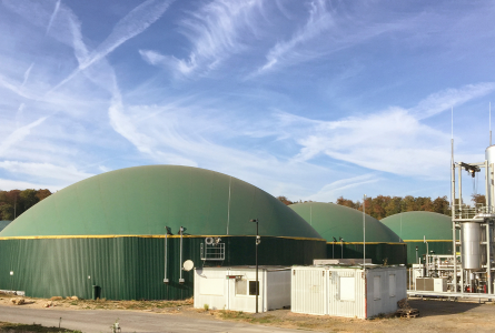 Large green domes at German biogas plant